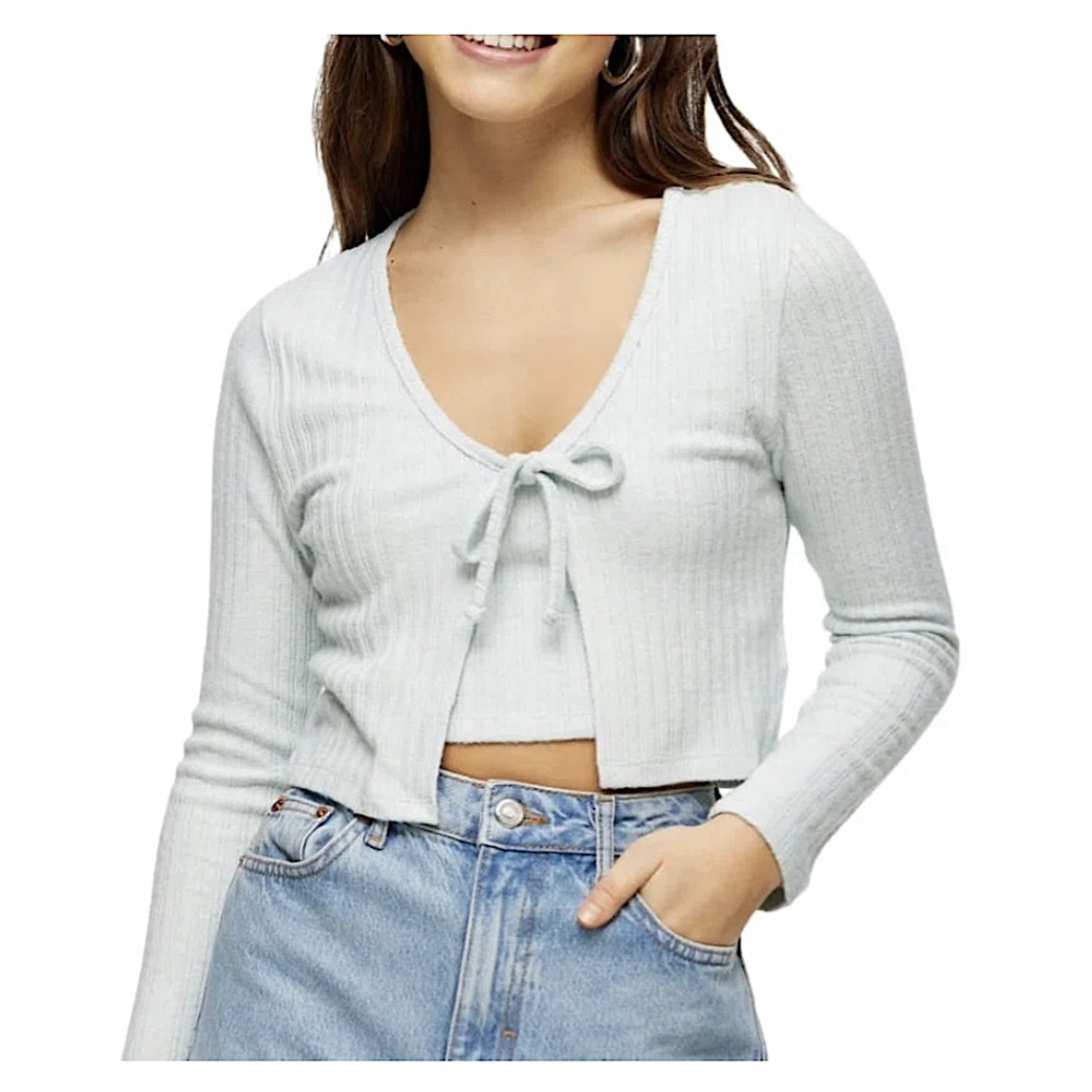 Topshop Cozy Rib Tie Front Crop Cardigan